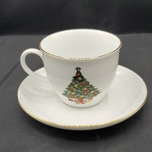 Jamestown China Christmas Tree Cup and Saucer with Gold Trim